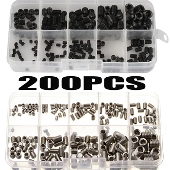 200Pcs 304 din Oțel Inoxidabil, Cap Hex Socket Set Șurub Grub Sortiment Kit M3/M4/M5/M6/M8 Cu Caz