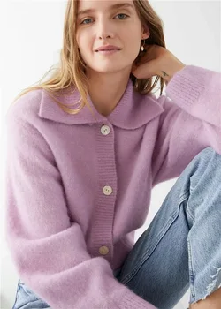 2020 Toamnă La Modă Design Nou Dulce Violet Blând Femei Rever Pulover Maneca Lunga Single-Breasted Tricotate Cardigan Feminin