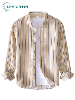 2022 Casual cu Dungi Verticale Bărbați Lenjerie de pat din Bumbac Tricouri Respirabil cu Maneci Lungi Buton-Up Bluza bluze Bluza de Îmbrăcăminte de sex Masculin