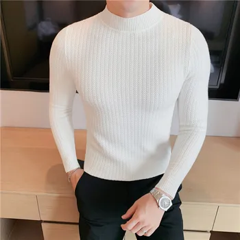 2022-coreean Slim jumătate de înaltă gât pulover de iarna barbati cu mâneci lungi cald tricot tricou clasic casual culoare solidă tricou bottom