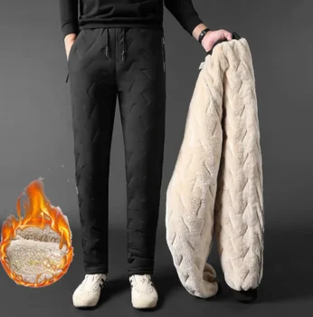 2022 Iarna Barbati Pantaloni Cald Gros Transpirații Termică Căptușite cu Fleece Pantaloni Jogger Mare Pantaloni sex Masculin Plus Dimensiune de Buzunar Zip de Muncă 6XL negru