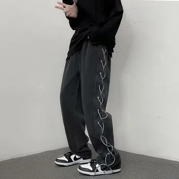 2022 Noua Moda Curea Cross Design Largi De Oameni Hip Hop Blugi Pantaloni Drepte Epocă De Cauzalitate Pantaloni Din Denim Libere Vetement Homme