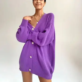 2022 Toamna Pulover Tricotat cu Dulce de Culoare Pură Cardigan Casual pentru Femei Vrac Single-Breasted Femei Loose Knit Jumper Pulovere