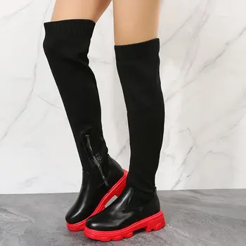 2023 Noi Femei pe Genunchi-Cizme înalte Elastic Subțire Cizme de Moda Slim Pantofi cu Toc Înalt Cizme Pantofi Gotic Pantofi Femei Cizme Platforma
