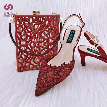 2023 Nou-veniți Special de Design de Culoare Vin Femeile Africane Pantofi și Geantă Set Subliniat Toe Pompe pentru Petrecerea de Nunta