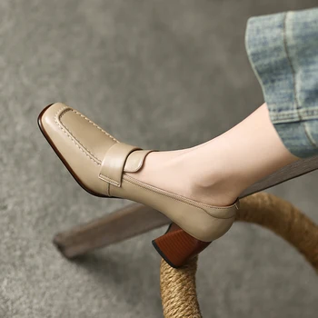 2023 Primăvară Noua din PIELE Femei Pantofi de petrecere a timpului LIBER pentru Femei Slip-On de mică adâncime Pompe Square Toe Tocuri Pantofi Femei Zapatos De Mujer