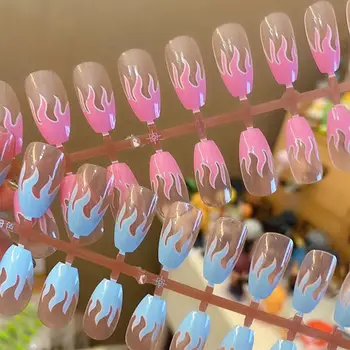 24buc Albastru/Roz Instrumente de Frumusete Acril Manichiura DIY Sicriu Unghii False Complet Acoperi Flacără Unghii False Tips