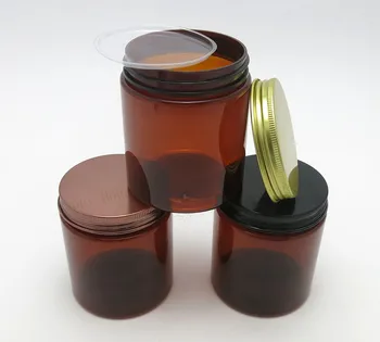 24buc/lot 250g Amber PET Borcane Cosmetice Machiaj Recipient cu Capac de Metal Borcan Crema de Fata Eșantion Oală Container de Dimensiuni Mari