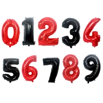 32 inch roșu și negru numărul de balon 0 1 2 3 4 5 6 7 8 9 numărul de aluminiu balon folie aniversare a zilei de nastere decor