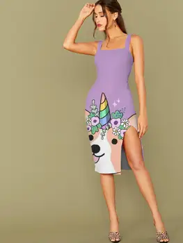 3D Rochie de Câine Rochii Femei de Flori fără Mâneci Căpăstru Curcubeu Sundress Animal Print 3d Femeile Club Vintage Stil coreean