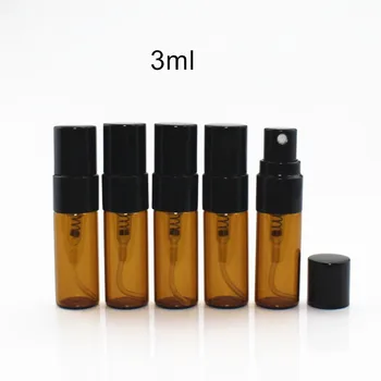 50pcs/lot 3 ml din Sticlă brună Parfum Spray Sticlă Goală de Parfum cu Atomizor Portabil de Călătorie de Probă Flacoane de Sticlă cu Pompa Neagra