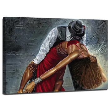 Afro-American Cuplu Dansând Împreună Tango Argentinian Creativitatea Hippie Canvas Wall Art, Prin Ho-Mi Lili Pentru Decor Acasă