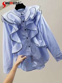 Agrement Femeie Contrast de Culoare Tridimensional Volane de Cusut Cămașa 2022 Vara Noi Temperament High-End Bluza cu Maneci Lungi