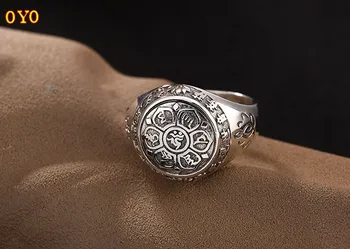 Argint 925 restabilirea moduri vechi budist Sanscrit șase cuvinte inel de argint degetul arătător ring pentru bărbați, pe vânzare