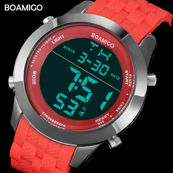 barbati ceasuri sport barbati ceasuri digitale banda de cauciuc ceasuri de mana 2017 BOAMIGO brand de moda LED ceas roșu rezistent la apa 30M