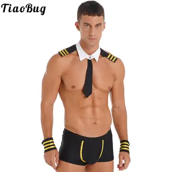 Barbati Sexy Sailor Costum Capitanul Cosplay Uniformă boxeri cu Guler Mansete Set Erotic Pilot Costume Cosplay