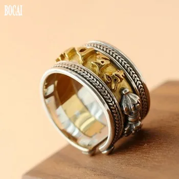 BOCAI 2020 real s925 argint pur inel vechi argint Thai ring om din șase caractere mantra retro pot depune bărbați inele de argint