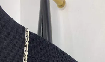 Butoane perla Femei Tricot Cardigan Negru de Turn-down Guler Singur Pieptul Carouri Pulover cu Buzunar Toamna Iarna 2021