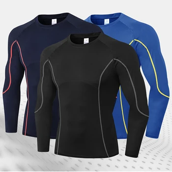 Bărbați de Funcționare T-shirt de Fitness uscare Rapidă maneci Lungi Stranse de Formare Sport de Înaltă elastic Jogging T-shirt, Bluze de Jogging Tricou