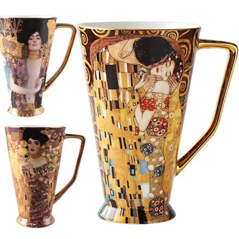 Cana De Cafea Gustav Klimt Lux Bone China Cesti De Ceai Cu Lingura Klimt Apă Cana De Portelan Caffe Cupa Coffeeware