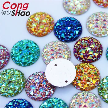 Cong Shao 100buc 16mm AB Rotunde Colorate Cristale Flatback Rășină Stras Aplicatiile de Cusut 2 Gaura DIY Rochie de Mireasa Butonul CS336