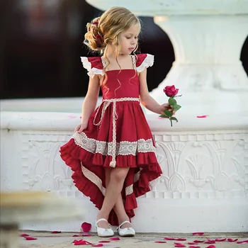 Copii Fata de Roșii Neregulate coadă de rândunică Rochii pentru Fete Petrecerea de Ziua Copii Rochie de Dantelă Zbura Maneca Volane Rochie Lungă Haine 2021