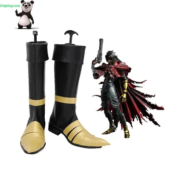 CosplayLove Final Fantasy VII Vincent Valentine Aur Negru Cosplay Pantofi Cizme Lungi din Piele Personalizate