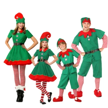 Crăciun Costum De Moș Crăciun Elf Verde Cosplay Familie Carnavalul Anului Nou Partid Rochie Fancy Set Haine Pentru Barbati, Femei, Fete Baieti