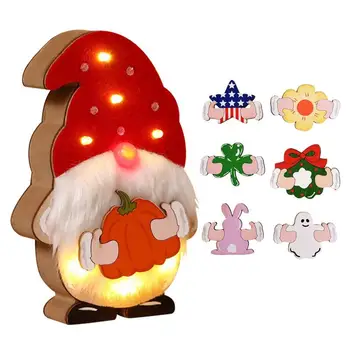 Crăciun Gnomi Luminos Festivalul de Lemn fără Chip de Păpușă Ornament DIY Alimentat de la Baterie Scandinave Elf Jucării Nordic Santa Pitic