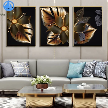 De aur & negru frunze Complet Pătrat Rotund Burghiu de Diamant Broderie Flori 5D Diy Diamant Pictura Mozaic arta Abstractă Decor Acasă