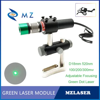 De mare Putere Reglabil Concentrându-se Punct Verde cu Laser Modulul D18mm 520 nm 110 Grade 100/200MW Cu Suport + Adaptor de Alimentare