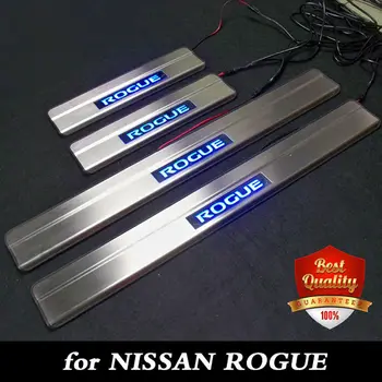 Din Oțel inoxidabil LED Pragului de Ușă Scuff Placa pentru Nissan ROGUE 2014-2019 lumină Albastră