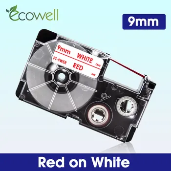 Ecowell XR-9WER 9mm bandă Compatibil pentru Casio Roșu pe Alb eticheta banda XR9WER XR 9WER pentru Casio Kingjim Label Maker KL-60 100 120