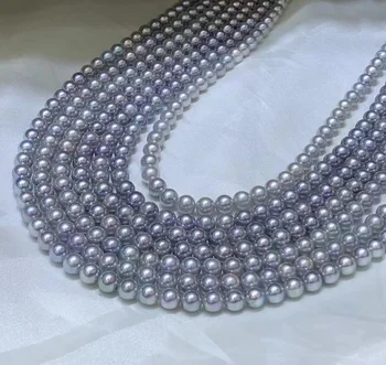 Elegant Gri 7-7.5 mm Colier de Perle Mici, Rotunde, Apa de mare Akoya Pearl Colier de Nunta Pentru Femei 925 de Bijuterii de Argint