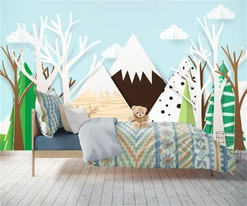 Europene și Americane de zăpadă proaspătă de munte nor alb desene animate pădure tapet de fundal personalizat tapet camera copii