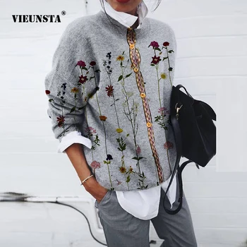 Femei de moda de Șlefuire Geometrie Imprimare Cardigan cu Maneci Lungi Gât Rotund Single-Breasted Maneci Lungi, Tricotat Strat de Street Style