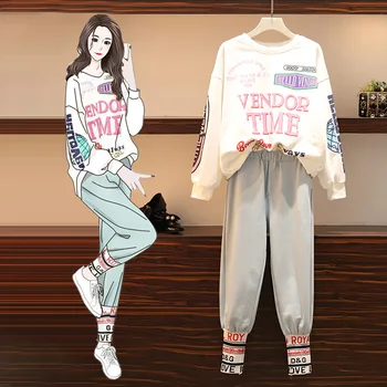 Femei Pantaloni Noi Toamna Traf coreean Litere Imprimate cu mâneci Lungi Topuri de Moda Harajuku Casual Jambiere Costum Y2k Pantaloni Sport
