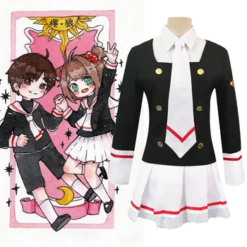 Femeile Japoneze Anime Card Captor Sakura Costume Cosplay Fete Bleumarin Cu Guler Marinar Uniformă Școlară Jk Costum Fuste Plisate Rochie
