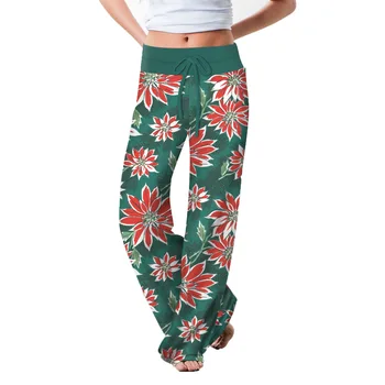 Femeile Largi Picior Pantaloni Casual, Talie Mare De Flori Imprimate Pantaloni Lungi Largi De Moda Yoga Streetwear