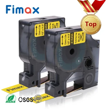 Fimax 2 Buc Compatibil pentru Dymo Rhino Nylon Flexibil Eticheta Banda 18490 18488 Galben / Alb 12mm DYMO RhinoPro IND Imprimantă de Etichete