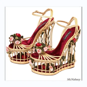 Floare de aur Sandale Femei Super Toc inalt Platforma Pantofi de Nunta Curea Glezna cu Cataramă de Lux, Pantofi de Partid Femeie Manual la Comanda