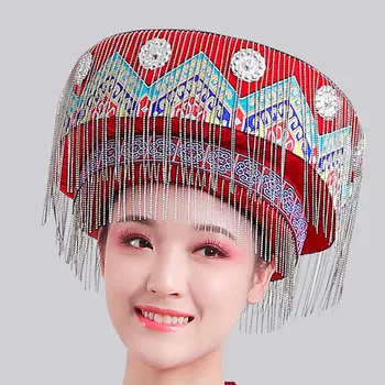 Frumos Minoritate De Femei Pălării Imbracaminte Hmong Miao Pălărie Yi Naționalitate Accesorii De Îmbrăcăminte, Îmbrăcăminte De Performanță