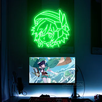 Genshin Venti Semn de Neon Custom Anime Joc de Condus Semne Decor de Perete pentru Dormitor, Magazin Cameră de Joc Internet Cafe lumina de neon