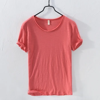 H332 Vara din Bumbac T-shirt Pentru Barbati O-Gât Culoare Solidă Casual Subțire Cămașă de Bază Teuri Plus Dimensiunea sex Masculin Maneci Scurte Topuri