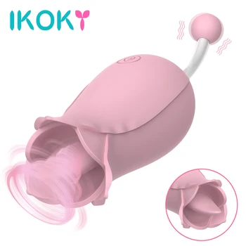IKOKY Limba Lins Vibrator Cu 10 Viteze Dual Cap Forma de Floare Masturbari Masaj Puternic de sex Feminin Masturbari G-Spot Stimulare