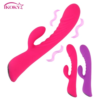 IKOKY Penis artificial Vagine pasarici rase Vibratoare Jucarii Sexuale pentru Femei USB Reîncărcabilă Rabbit Vibrator Vaginal Clitoris Stimularea punctul G 9 Moduri
