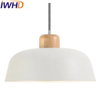 IWHD Lemn Pandantiv cu LED-uri Lampa de Dormitor Living Bucatarie Fier de Lumini Pandantiv Moda de Interior, Corpuri de Iluminat Hanglamp Lamparas