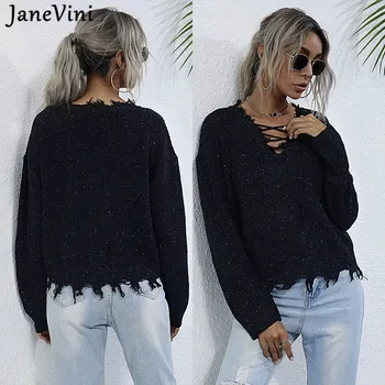 JaneVini Toamna Iarna Retro Negru Pulover Tricotate Femei Streetwear Pulover Pulovere Pulovere Femei Topuri Largi De Îmbrăcăminte 2021