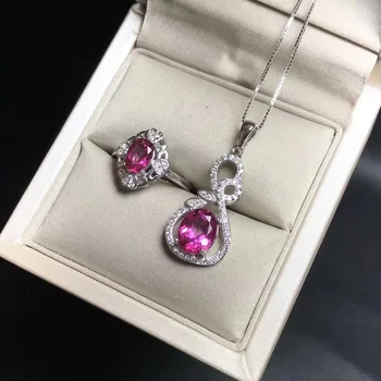 KJJEAXCMY de tip boutique de bijuterii argint 925 incrustat cu roz naturale topaz inel pandantiv colier pentru femei 2 bucata set godde