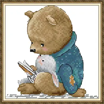 Lectură ursul de Desene animate de Animale goblen Kit 14CT 11CT Imprimate Panza Tesatura Gherghef Broderie Set BRICOLAJ copii Artizanat Cadouri